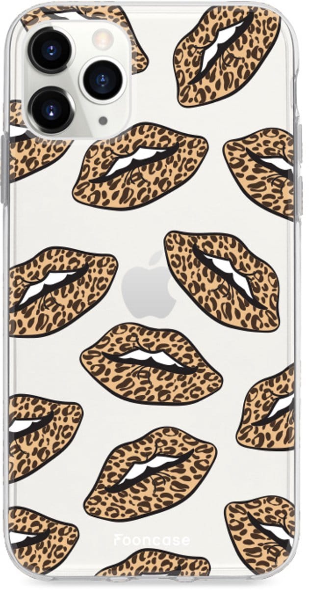 Fooncase Hoesje Geschikt voor iPhone 12 Pro Max - Shockproof Case - Back Cover / Soft Case - Rebell Leopard Lips (leopard lippen)