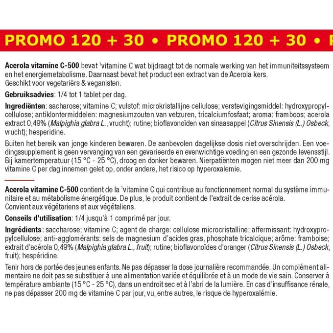Fytostar Acerola C 500 – Voor weerstand - Vitamine C - 150 kauwtabletten