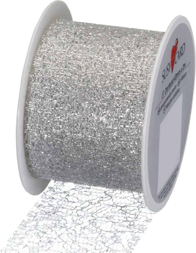 SUSY CARD Cadeaulint op spoel 'Lace metallic', zilver
