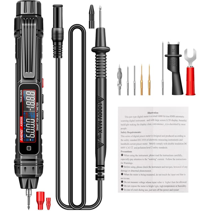 ANENG A3005AB Digitale Intelligente Professionele Multimeter Sensor Pen Fasevolgorde Tester AC zwart