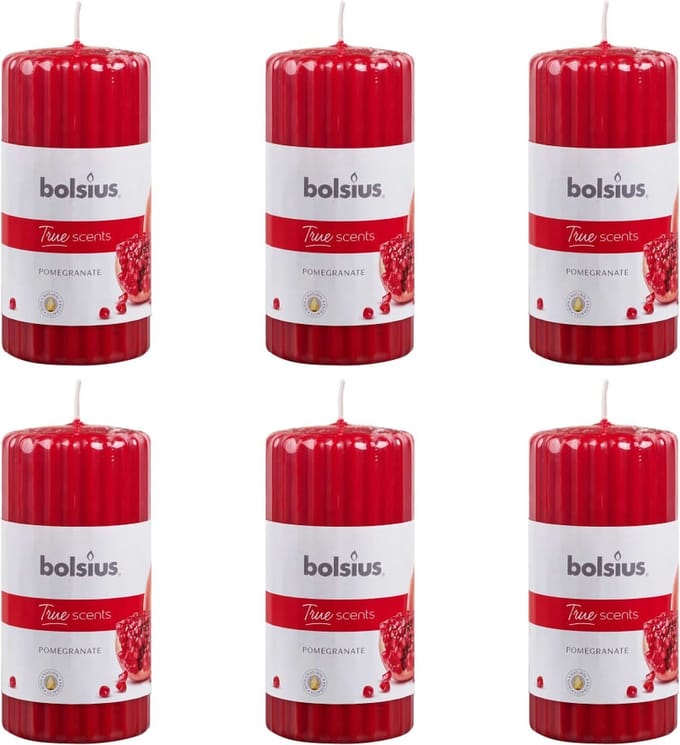 Bolsius Geurkaarsen geribbeld 6 st 120x58 mm granaatappel