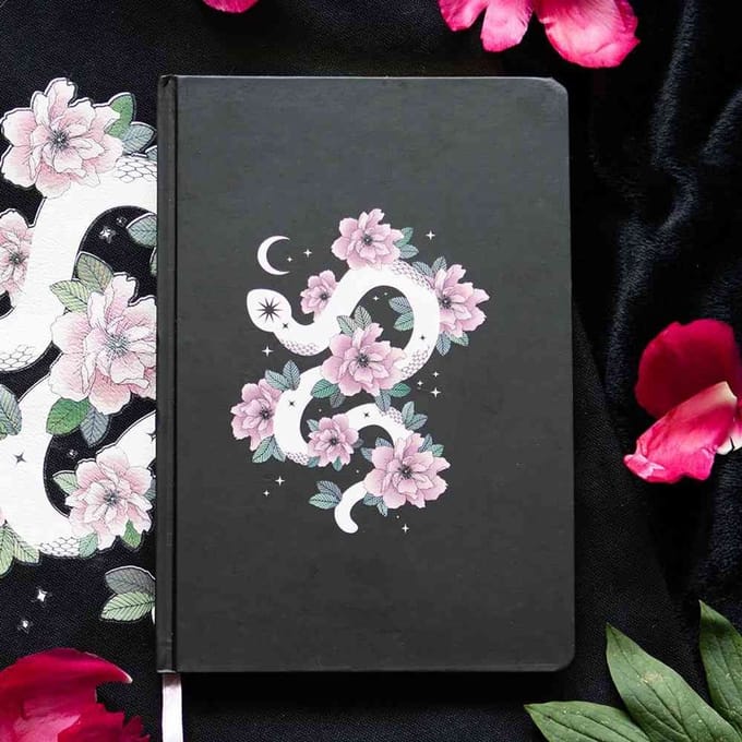 Something Different - Floral Snake A5 Notitieboek - Zwart