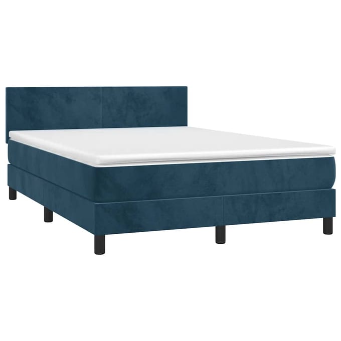 vidaXL - Boxspring - met - matras - en - LED - fluweel - donkerblauw - 140x200 - cm