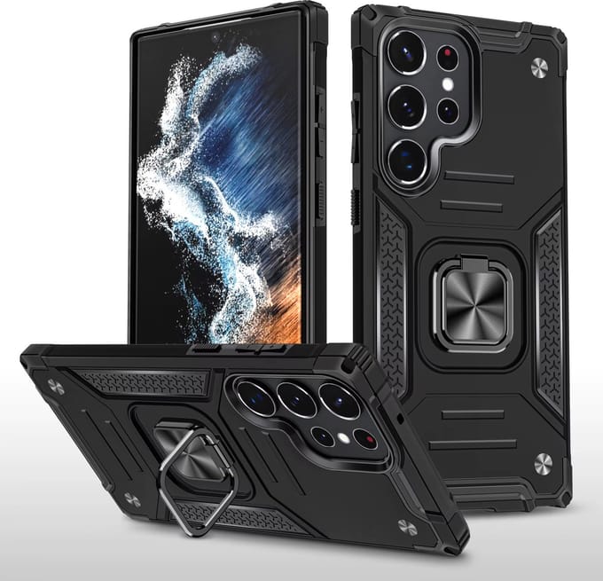 GREEN ON Grip Armor Ring Anti Shock Case Galaxy A22 5G - Zwart