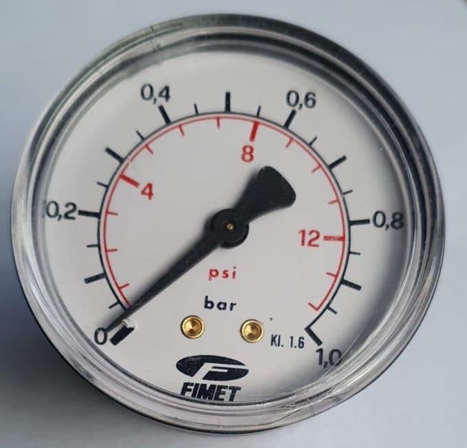 K&W Manometer 63 mm diameter 0-1 bar met 1/4" achter aansluiting geschikt voor luchtdruk