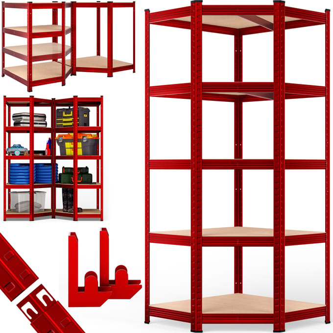 Monzana Stellingkast - Schroefloos 5 Schappen MDF 180x70x40cm - Rood