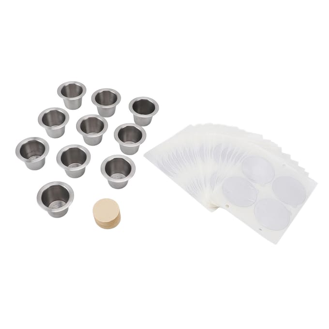 10 STKS Hervulbare Koffiecapsules Cup Roestvrij Staal Herbruikbare Koffiepads met Aluminiumfolie Deksels L white