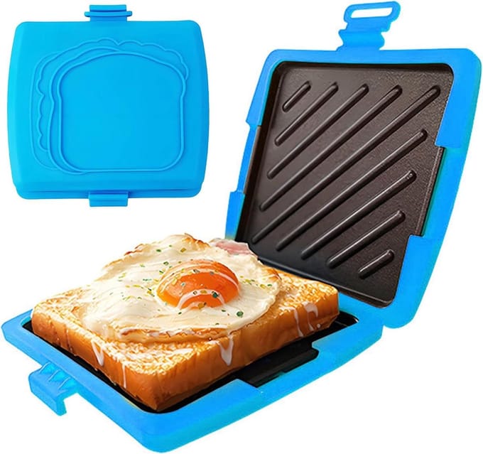 Sandwichmaker Pan - Broodpers Tosti Maker - Snelle Maaltijden - Magnetron Verwarming - 17cm Breed - Blauw