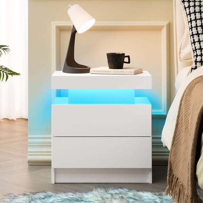 Nachtkastje - Modern LED Nachtkastje - Met 2 Lades - Wit