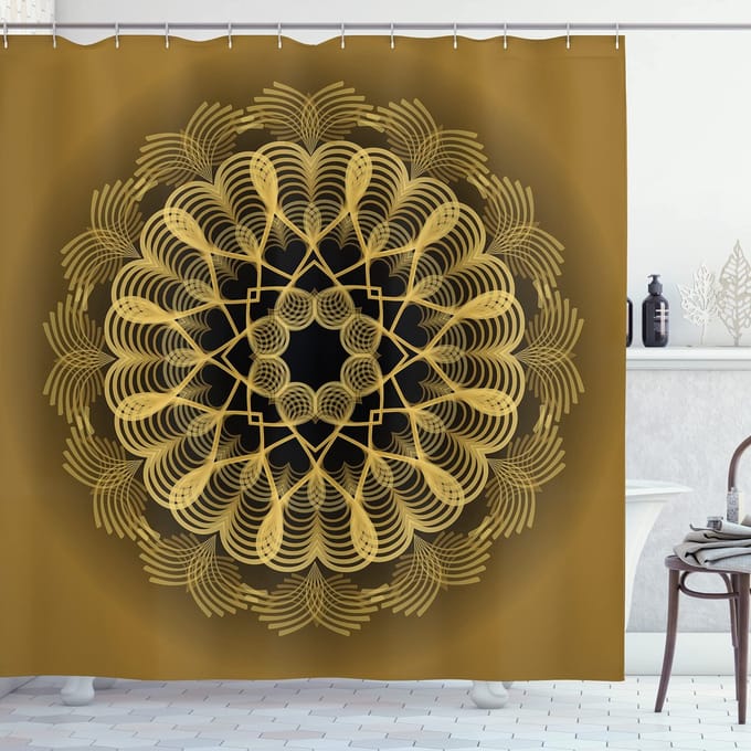 ABAKUHAUS Mandala Douchegordijn – 175x180 cm – Polyester, waterafstotend – Ambergrijs