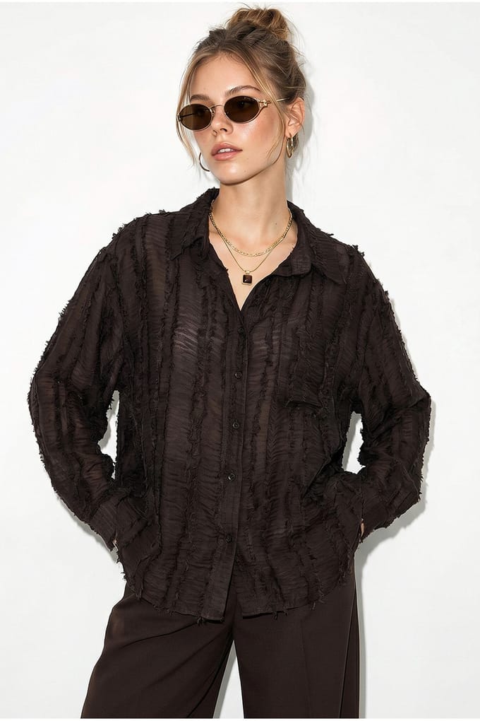 Oversized Gestreepte Geweven Shirt