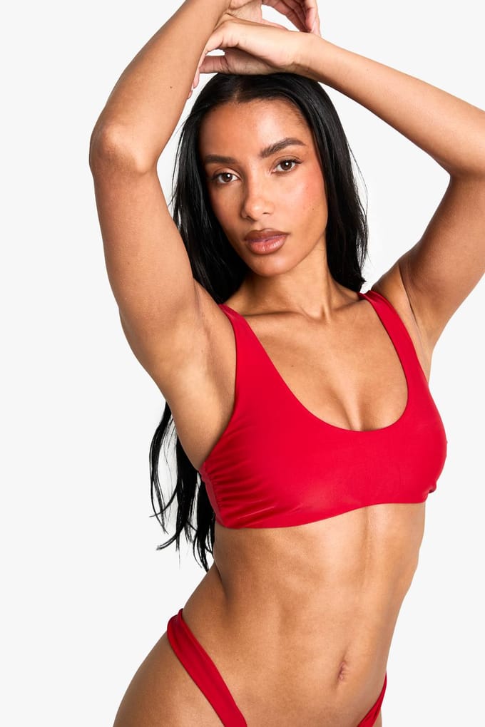boohoo Dames Swimwear Essentials Scoop Bikini Top | Red | Maat: 8