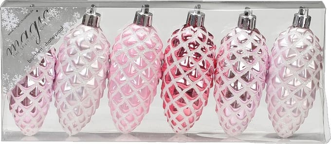 Christmas Goods Kersthangers - 6x - dennenappels - roze - 9 cm - kerstversiering