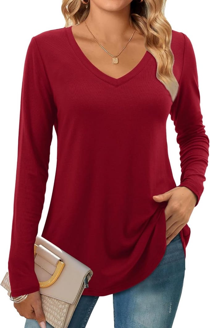 Dames T-shirt met Lange Mouwen - V-hals - Viscose - Herfst Winter Basic