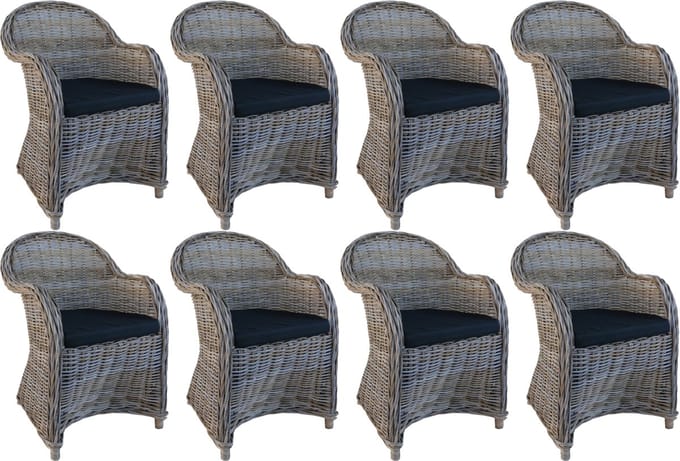 Decomeubel - Rotan Stoel Kubu Grey met zwart Kussen - set van 8 stoelen