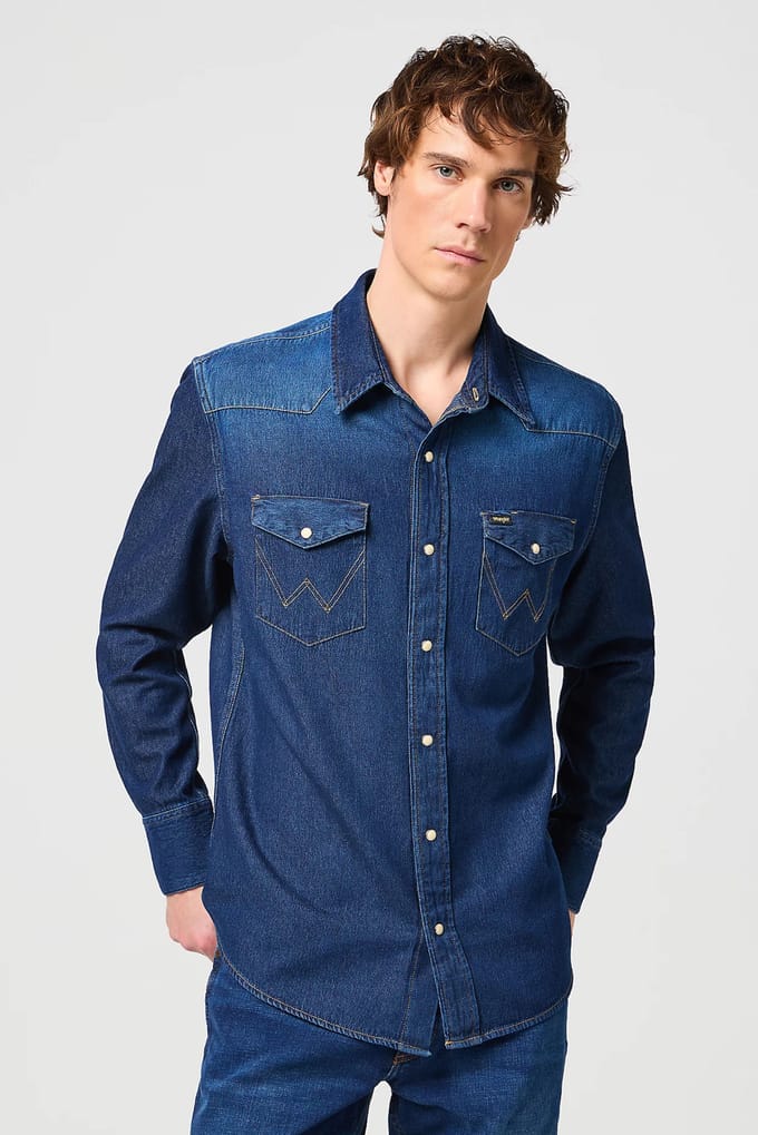 Wrangler denim overhemd dark stone