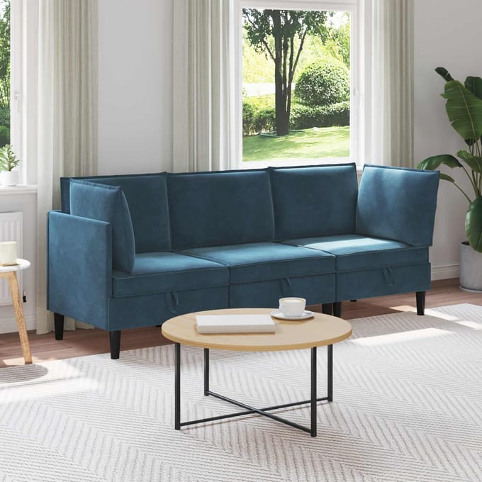 vidaXL - Woonkamer - Meubelset - 3 - st - Blauw - Fluweel