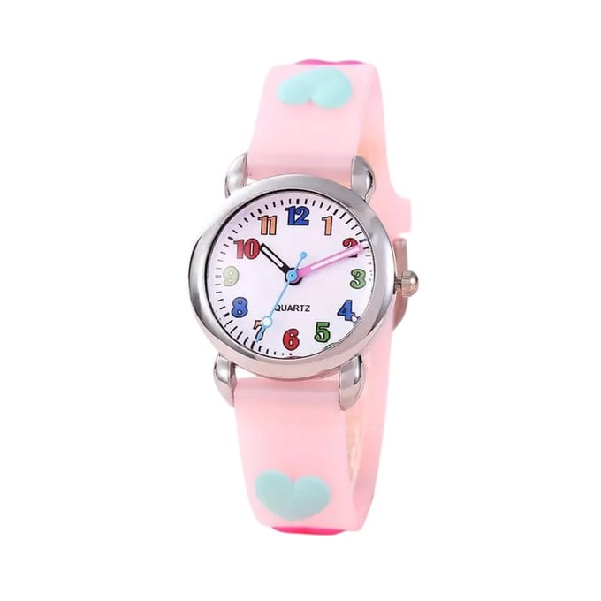Kinderhorloge - 3D Hartjes Lichtroze | Siliconen | Ø 30 mm