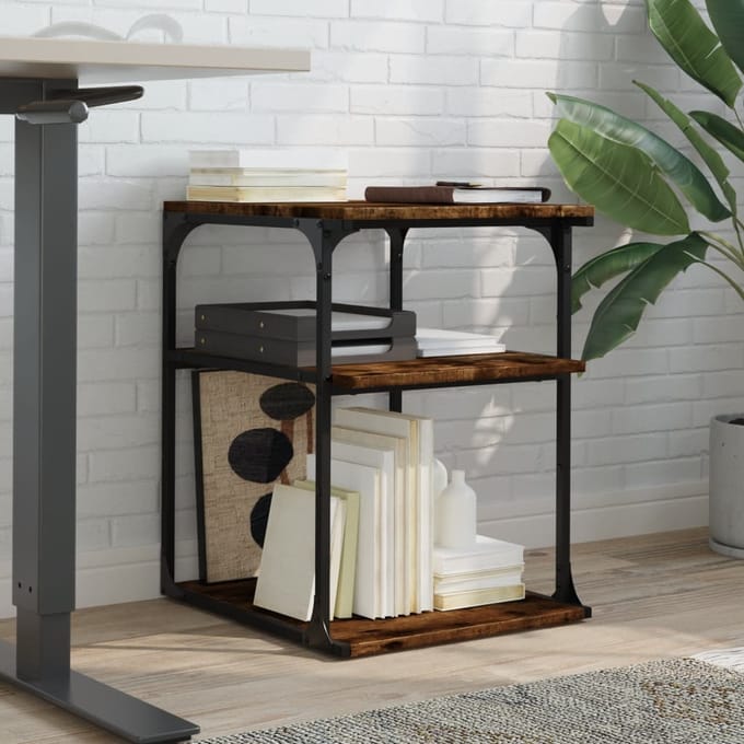 vidaXL - Printerkastje - 3-laags - 43x48x64 - cm - bewerkt - hout - gerookt - eiken