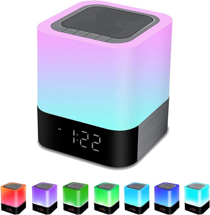 EXCITAT Nachtlampje - Wake up Light - Luidsprekers boxen - Bluetooth luidspreker - Wekker - Draagbare - Dimbaar - Aanraakkleurverandering