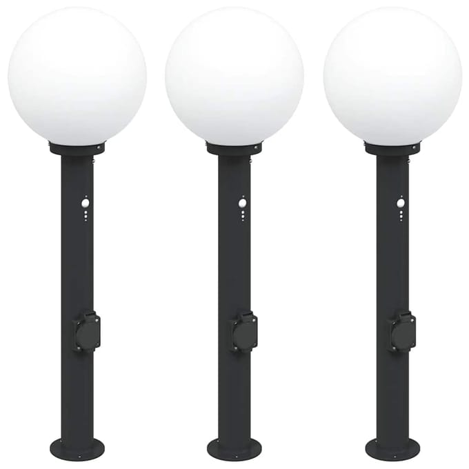 vidaXL Bolderverlichting met sensor en stopcontact 3 stuks 80 cm zwart IP44