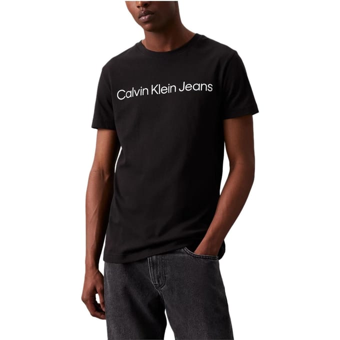 Calvin Klein Jeans Letterprint Slim Fit Ronde Hals Korte Mouwen T-shirt Heren Tops Zwart J30J322552-BEH M black