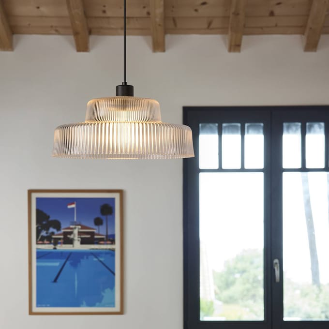 COREP Hanglamp Lorenzo, transparant/zwart, Ø 35 cm, glas