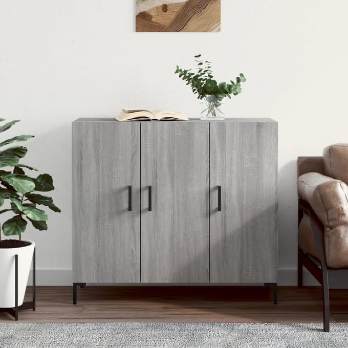 vidaXL - Dressoir - 90x34x80 - cm - bewerkt - hout - grijs - sonoma - eikenkleurig