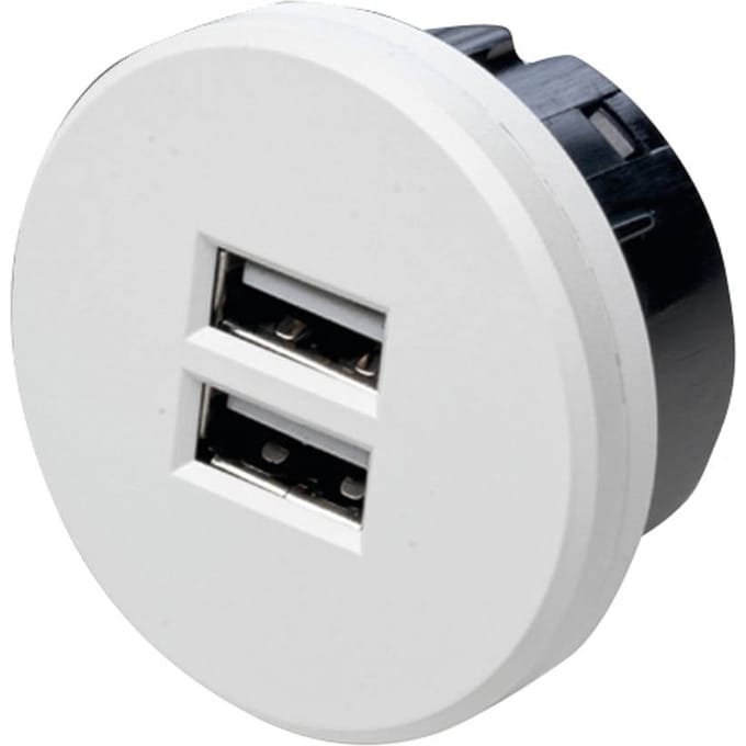 Hera USB-dubbele stekkerdoos, rond, wit