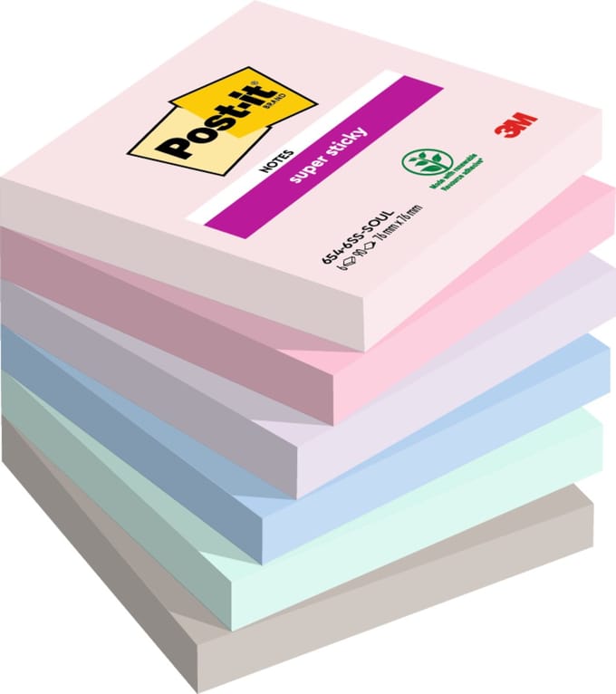 Memoblok post-it 654 super sticky 76x76mm soulful | 12 stuks