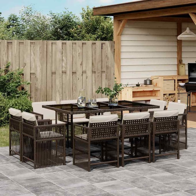 vidaXL - 11-delige - Tuinset - met - kussens - poly - rattan - bruin