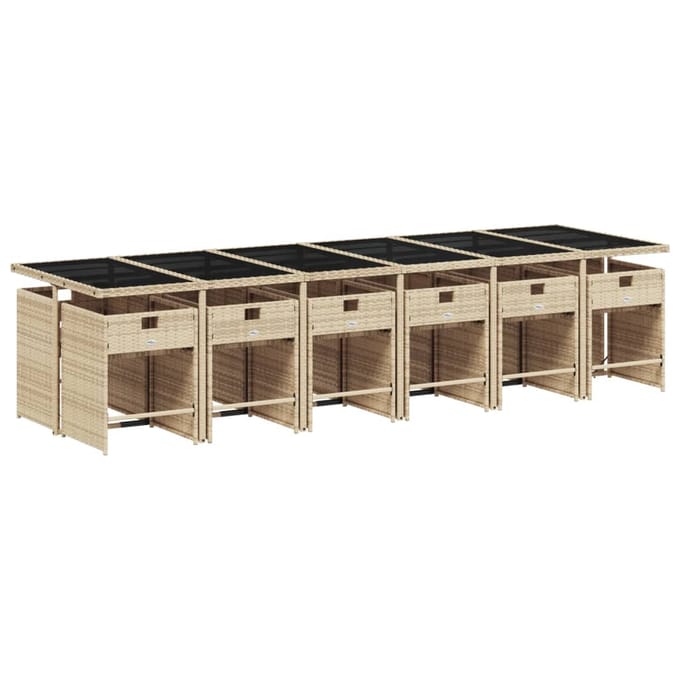 vidaXL - 13-delige - Tuinset - met - kussens - poly - rattan - gemengd - beige