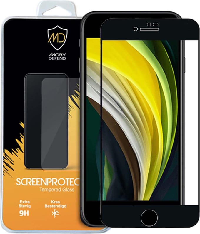 MobyDefend Screenprotector - Geschikt voor Apple iPhone SE (2020/2022) / iPhone 7 / iPhone 8 - Screensaver Met Zwarte Randen - Gehard Glas