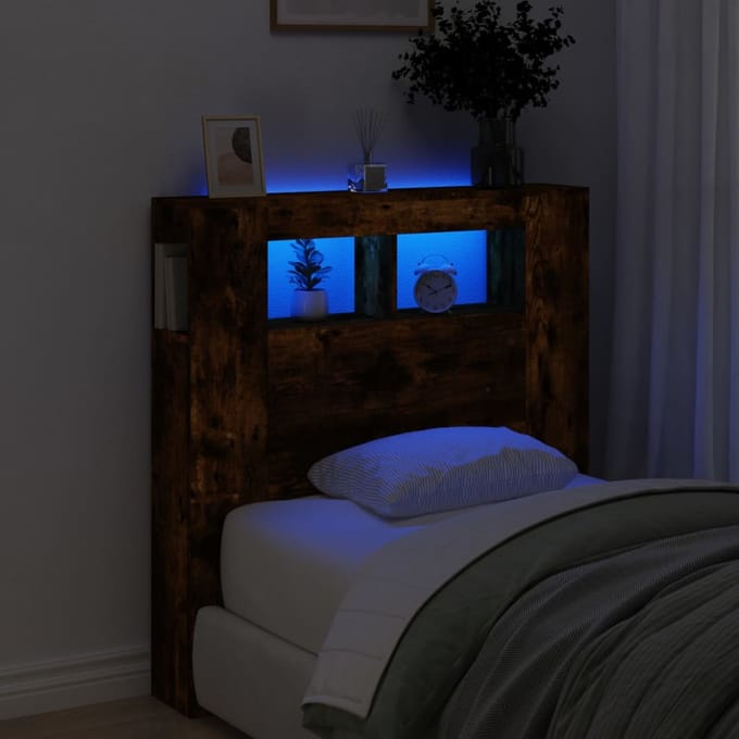 vidaXL - Hoofdeinde - met - LED - 100x18,5x103,5 - cm - bewerkt - hout - gerookt - eiken