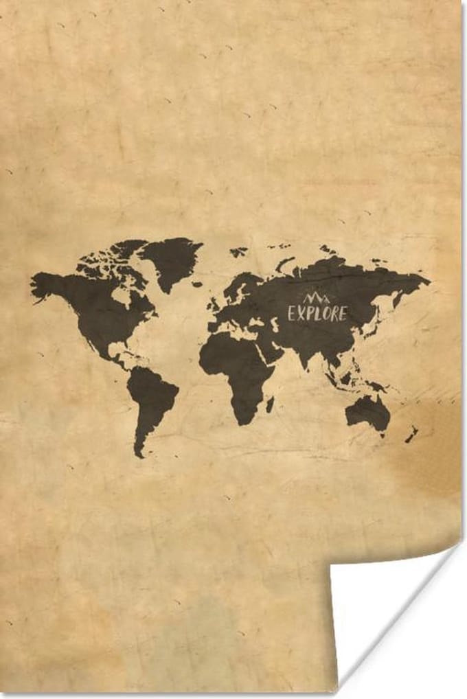 Wanddecoratie - Wereldkaart - Retro - Quotes - 40x60 cm - Poster