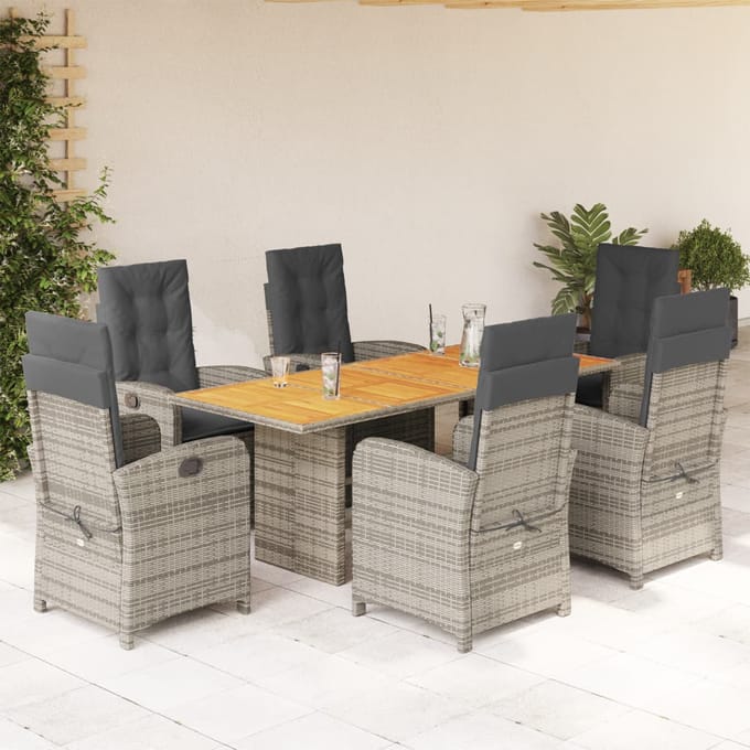 vidaXL - 7-delige - Tuinset - met - kussens - poly - rattan - grijs