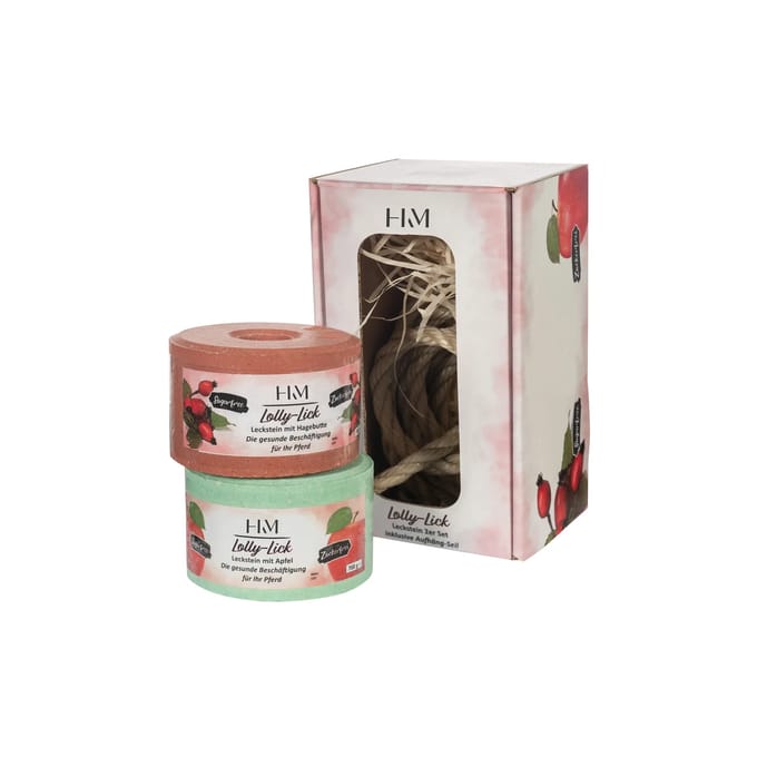 HKM Lolly Lick 2 set - liksteen incl ophang systeem - Appel/Rozenbottel