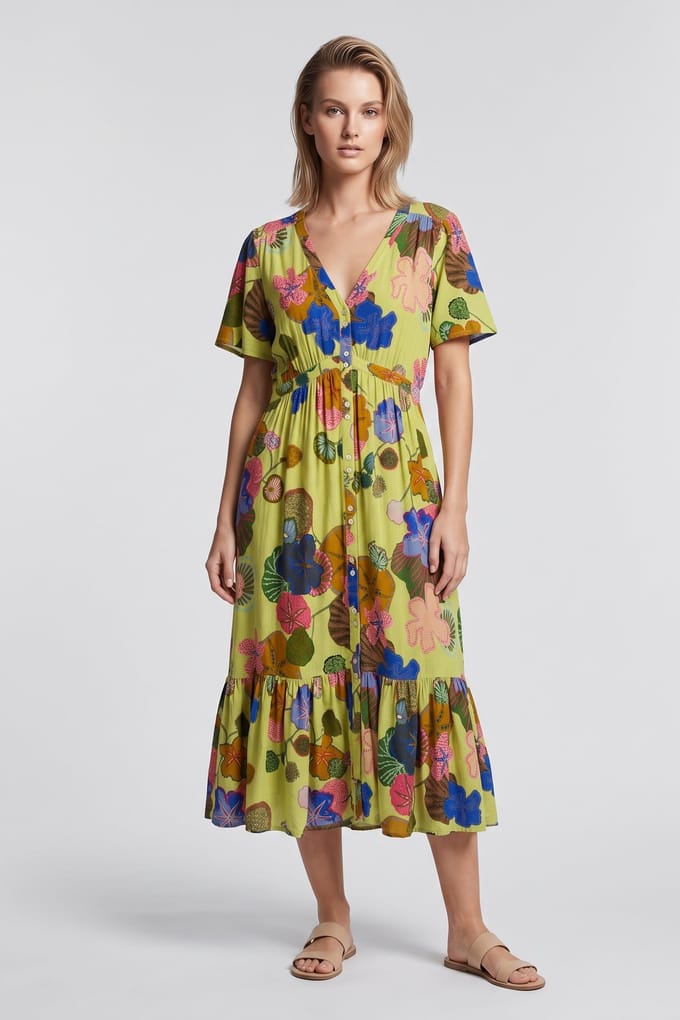 White Stuff Phoebe Midi Dress Green Multi Taglia: 12 | Abiti Midi Outlet | Donna | Verde
