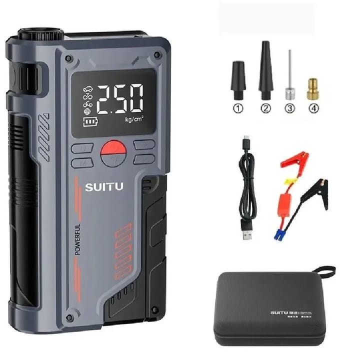 DIMICO - Jumpstarter auto - Startkabels - Startbooster - Starthulp - Accu starter Luchtcompressor 20000 mAh - LED - Bandenpomp 12V