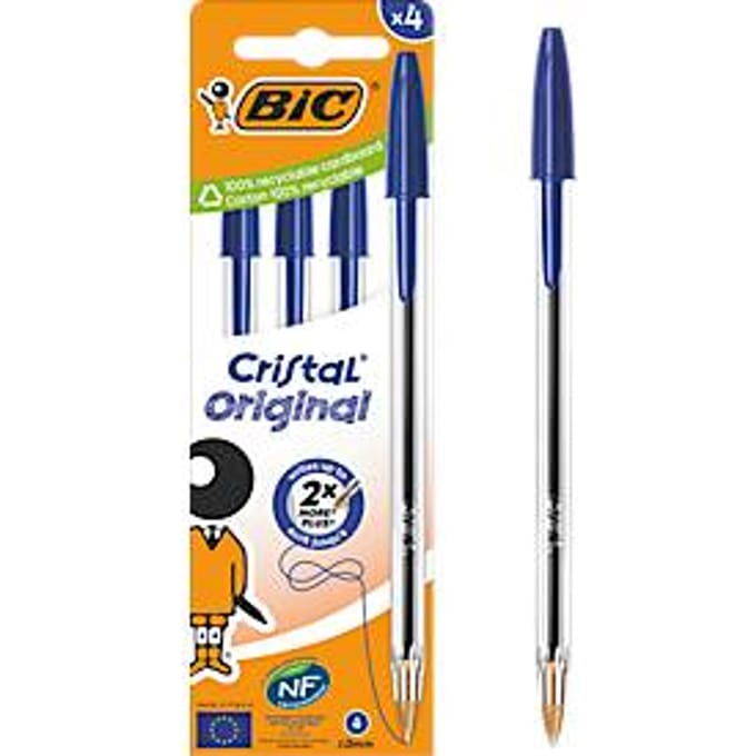 BIC Cristal Original biros blauw, doosje van 4, 1,0 mm, medium punt
