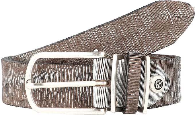 b.belt Leren Riem Cuno Silver Vollledergürtel W100 Anthracite Grey - Silver Metallic Zilverkleurig