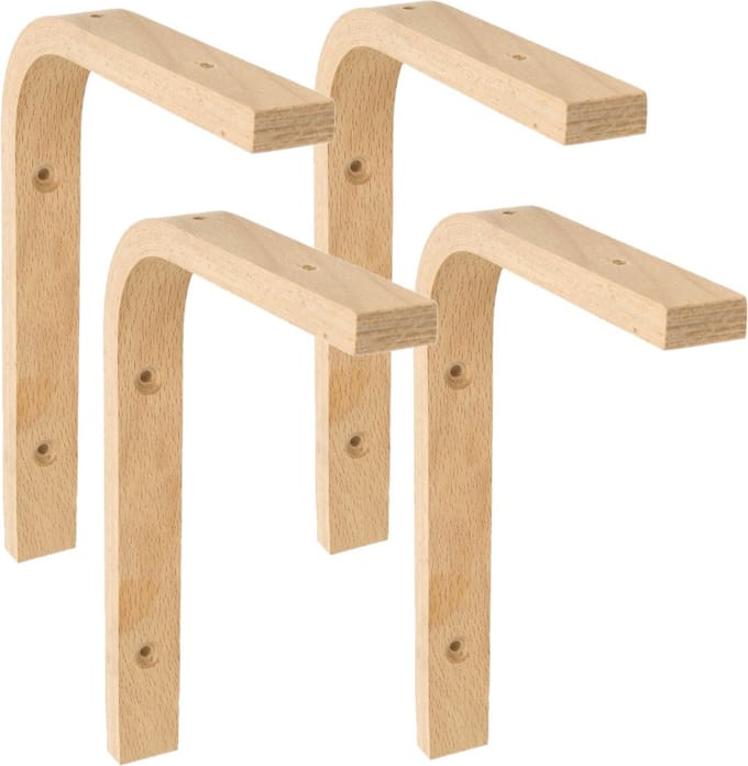 AMIG Plankdrager/planksteun van hout - 4x - lichtbruin - H200 x B150 mm - boekenplank steunen