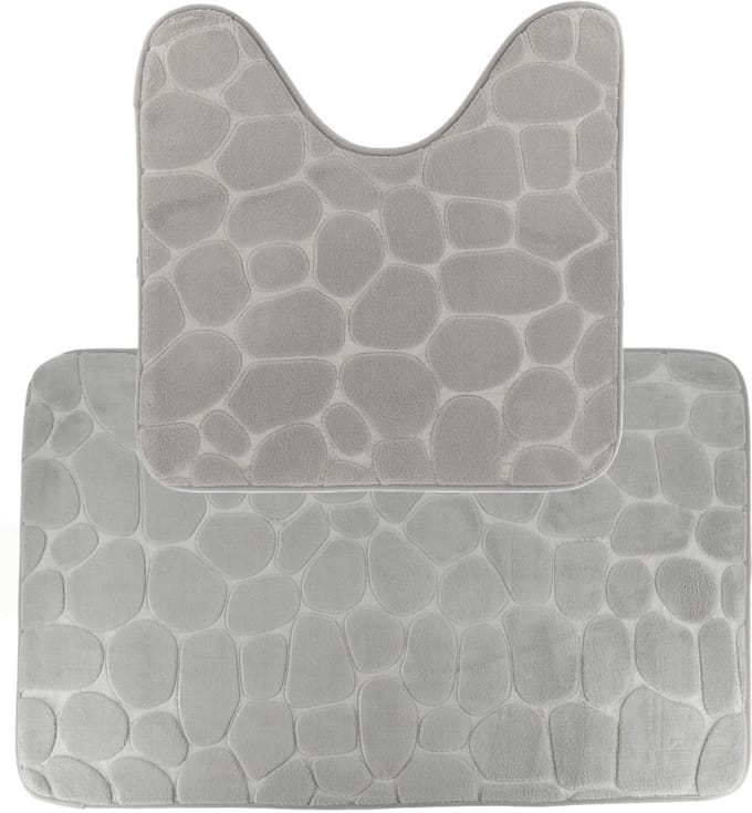 Tendance Badkamer Matten set Pebble - toilet en bad mat - lichtgrijs - memory foam - microfiber