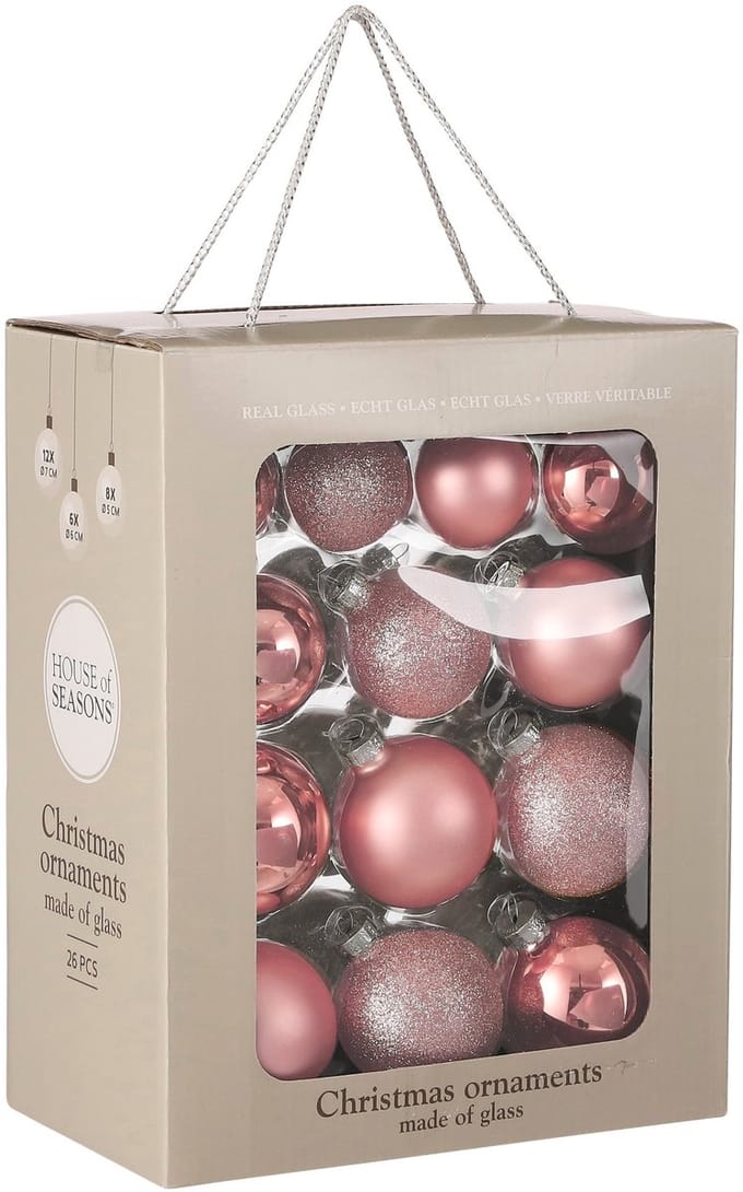 Christmas Baubles Set - 26 Pieces - Ø7 cm - Pink