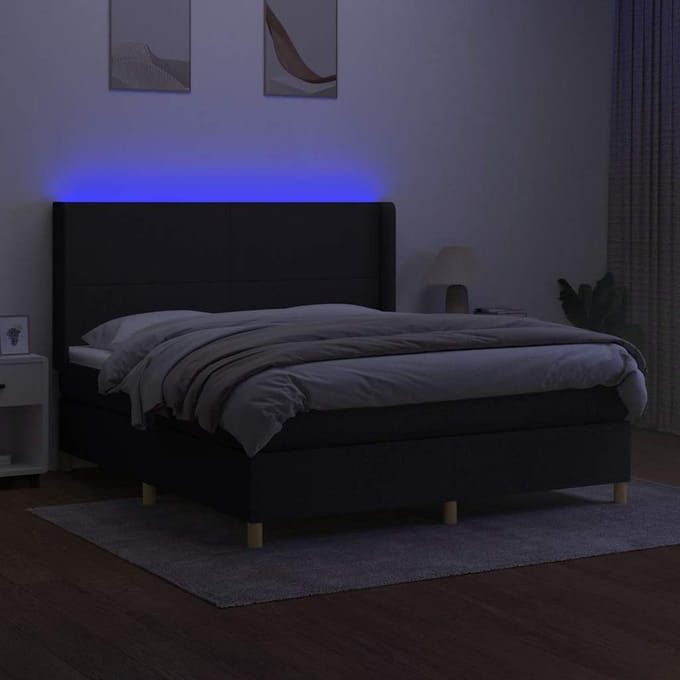 vidaXL - Boxspring - met - matras - en - LED - stof - zwart - 160x200 - cm