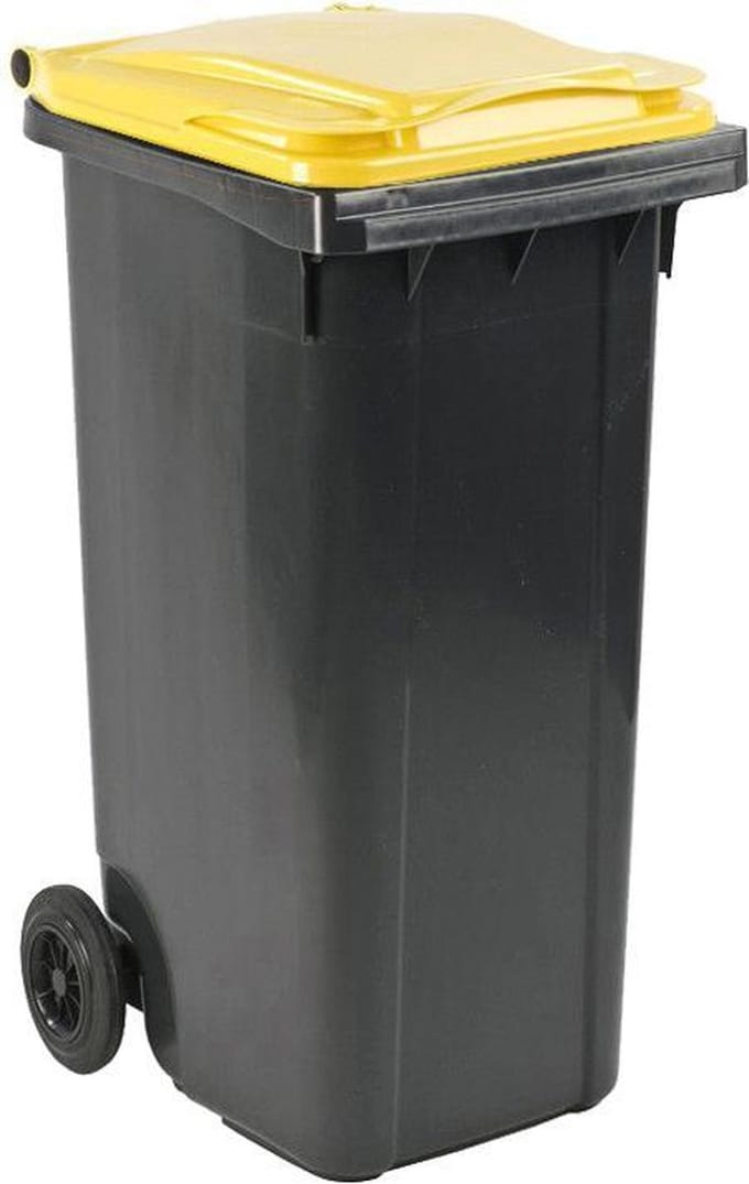 Afvalcontainer 140 liter grijs met geel deksel