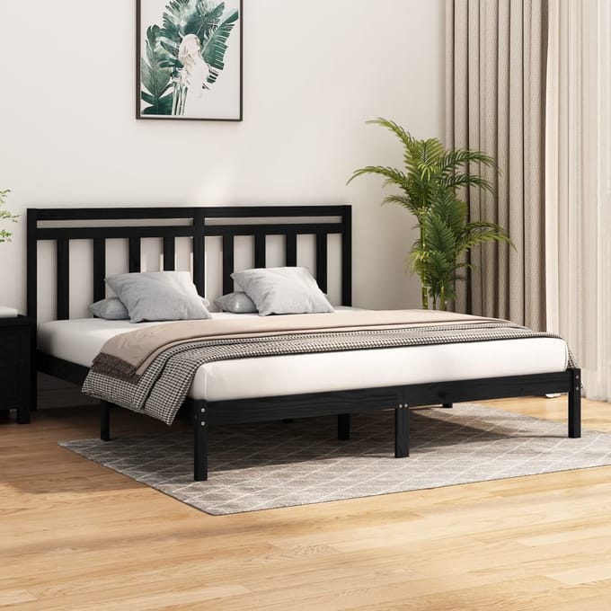 vidaXL - Bedframe - massief - hout - zwart - 200x200 - cm