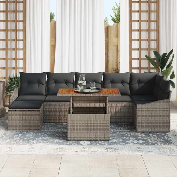 vidaXL Tuin Eettafel Set met kussen 8 pcs Grijs en Bruin