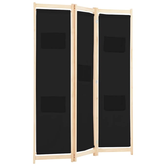 vidaXL - Kamerscherm - met - 3 - panelen - 120x170x4 - cm - stof - zwart