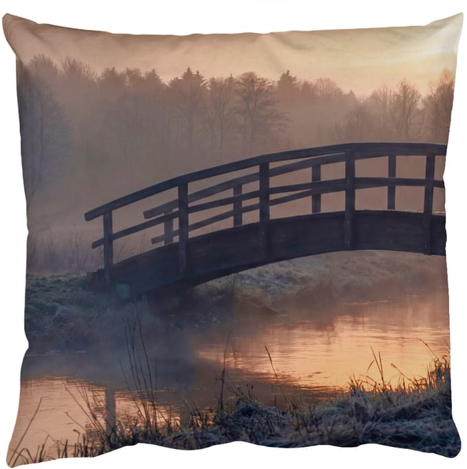 Sierkussens - Kussentjes Woonkamer - 40x40 cm - Brug - Mist - Bomen - Water